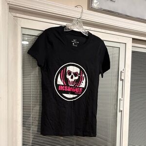 Black Graphic Skull Tee with Pink Accents